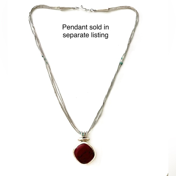 🗝️🪺Signed, Vintage 4 strand Liquid Silver Necklace with Turquoise accent beads - Picture 7 of 9